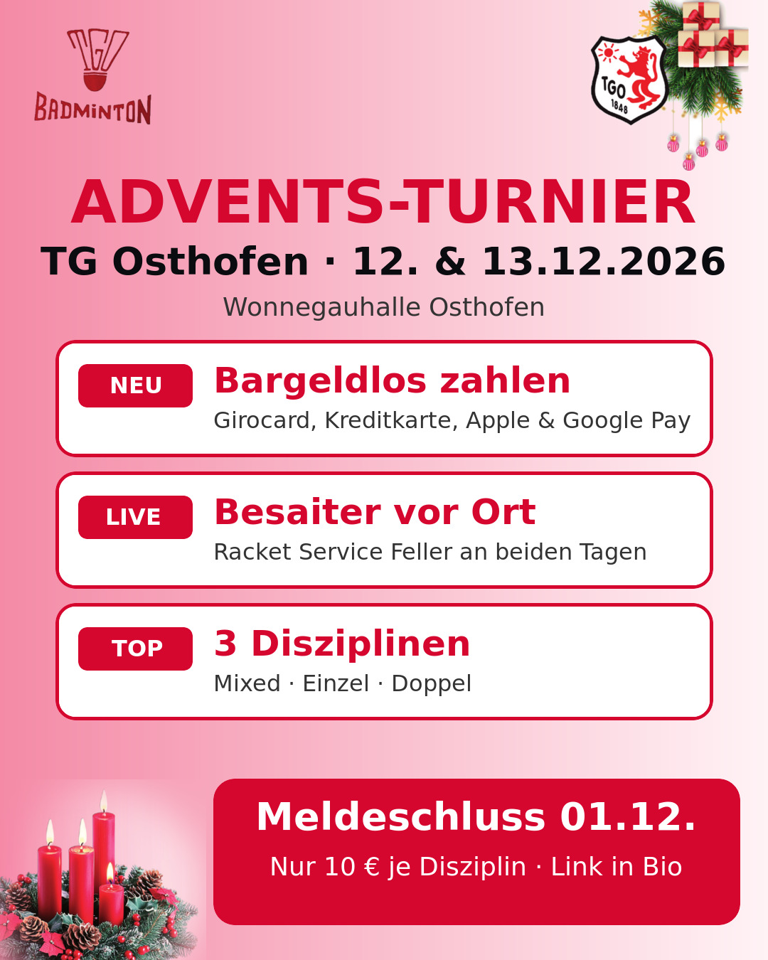 Adventsturnier 2026 – Highlights: bargeldlos bezahlen, Besaiter vor Ort, drei Disziplinen